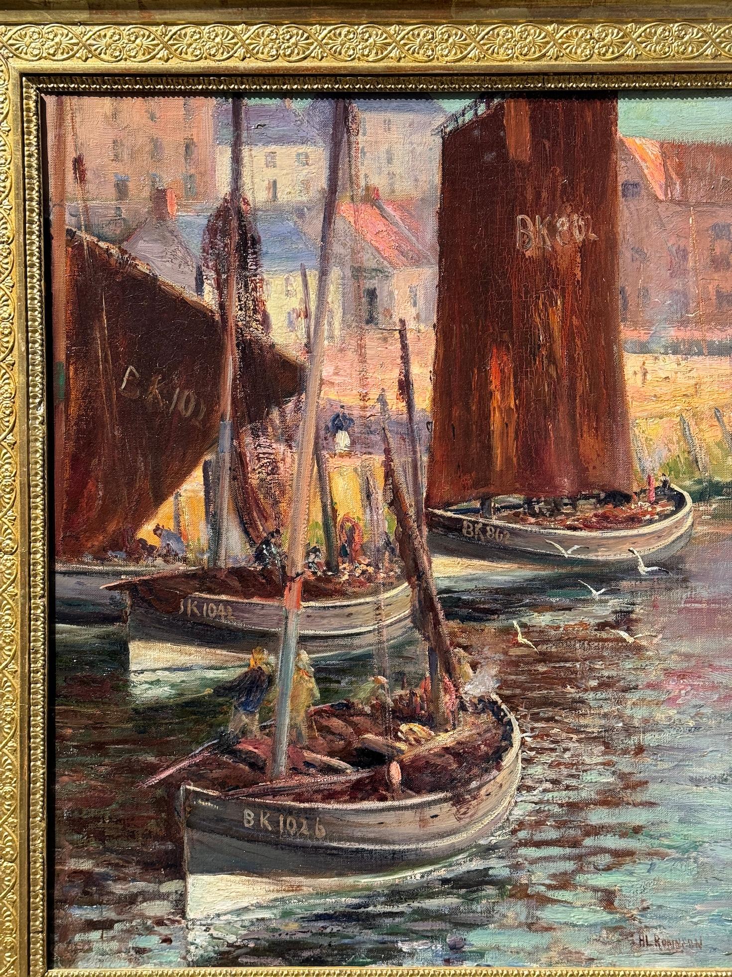 19th century Harbor landscape of Berwick upon Tweed, England - Painting by H.L.Robinson