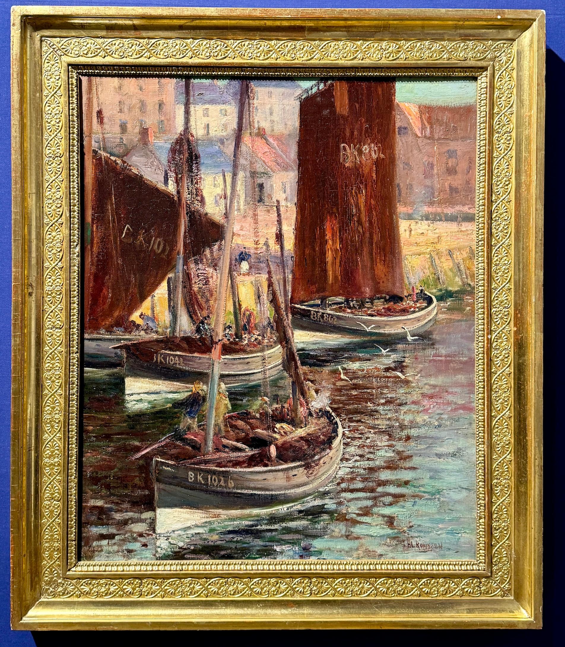 H.L.Robinson Landscape Painting - 19th century Harbor landscape of Berwick upon Tweed, England