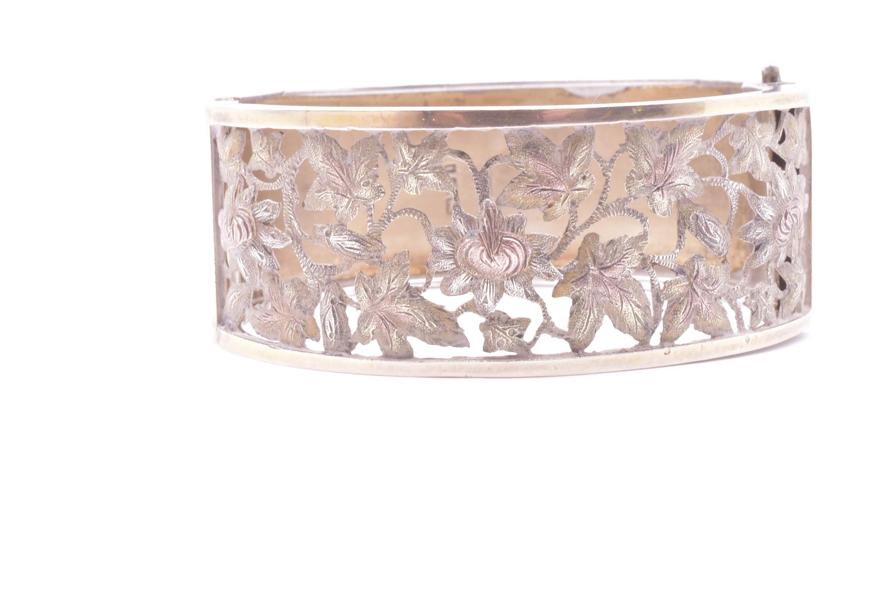 Women's HM 1883 Silver and Gold Pierced Oak Leaf Cuff Bracelet