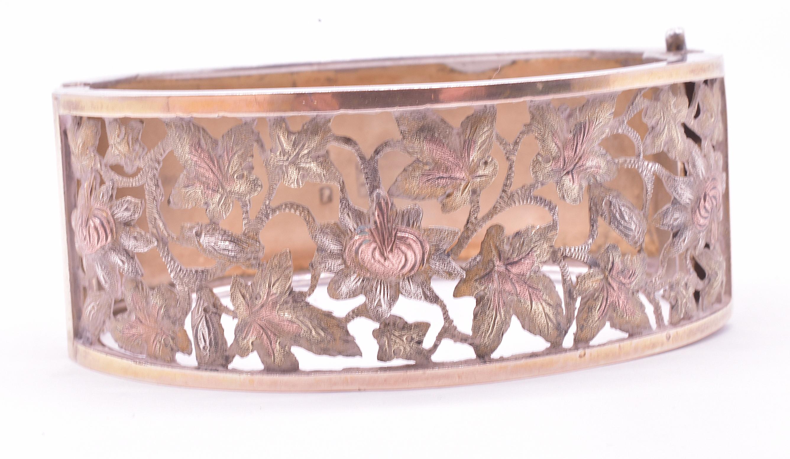 HM 1883 Silver and Gold Pierced Oak Leaf Cuff Bracelet 1