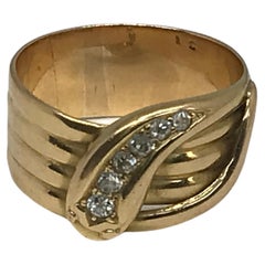HM 1913 18K Quadruple Coiled Snake Ring w 6 Embedded Diamonds