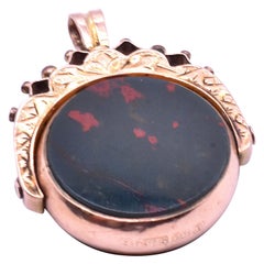 HM B'ham 1906 Antique Carnelian and Bloodstone Spinning Wax Seal Fob 9 Karat