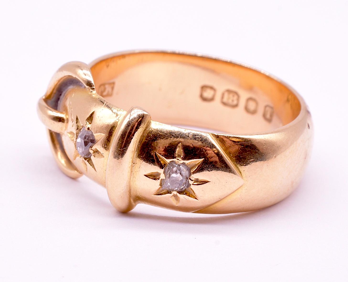 HM London 1894 18K Schnallenring mit sternbesetzten Diamanten (Viktorianisch)