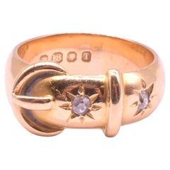 Antique HM London 1894 18K Buckle Ring w Star Set Diamonds