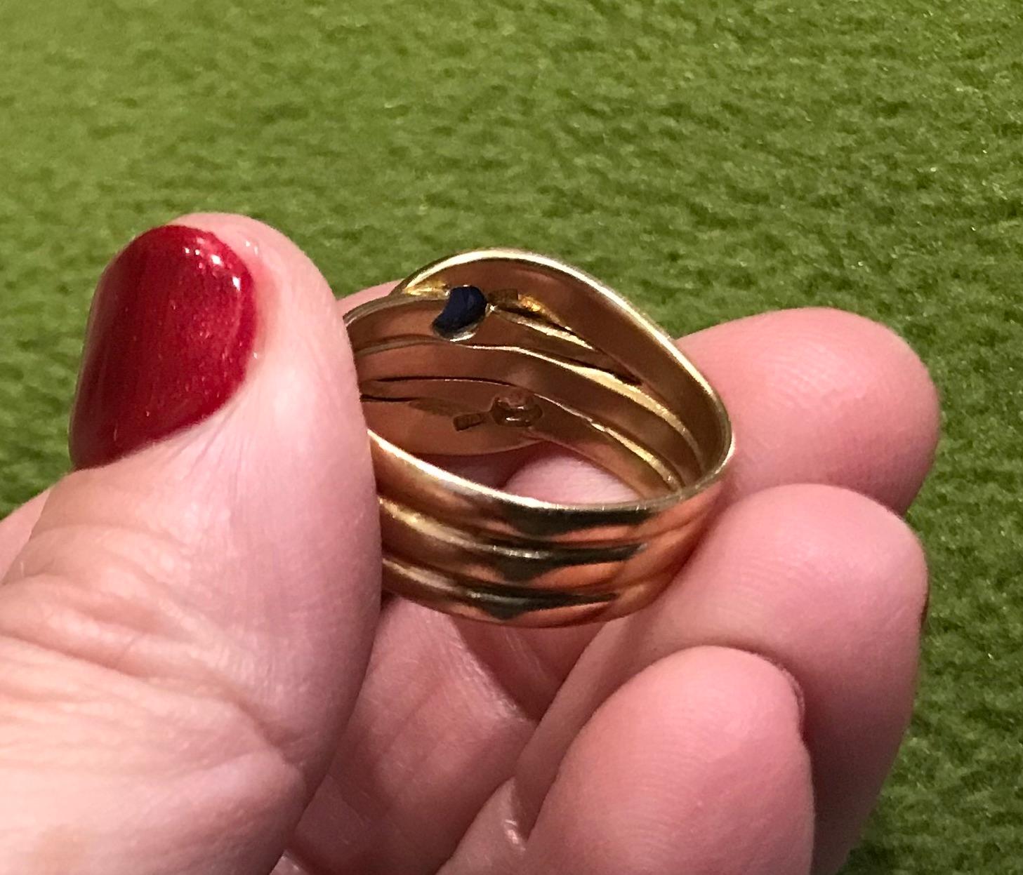Edwardian HM London 1914 Sapphire and Diamond Triple Coiled Snake Ring