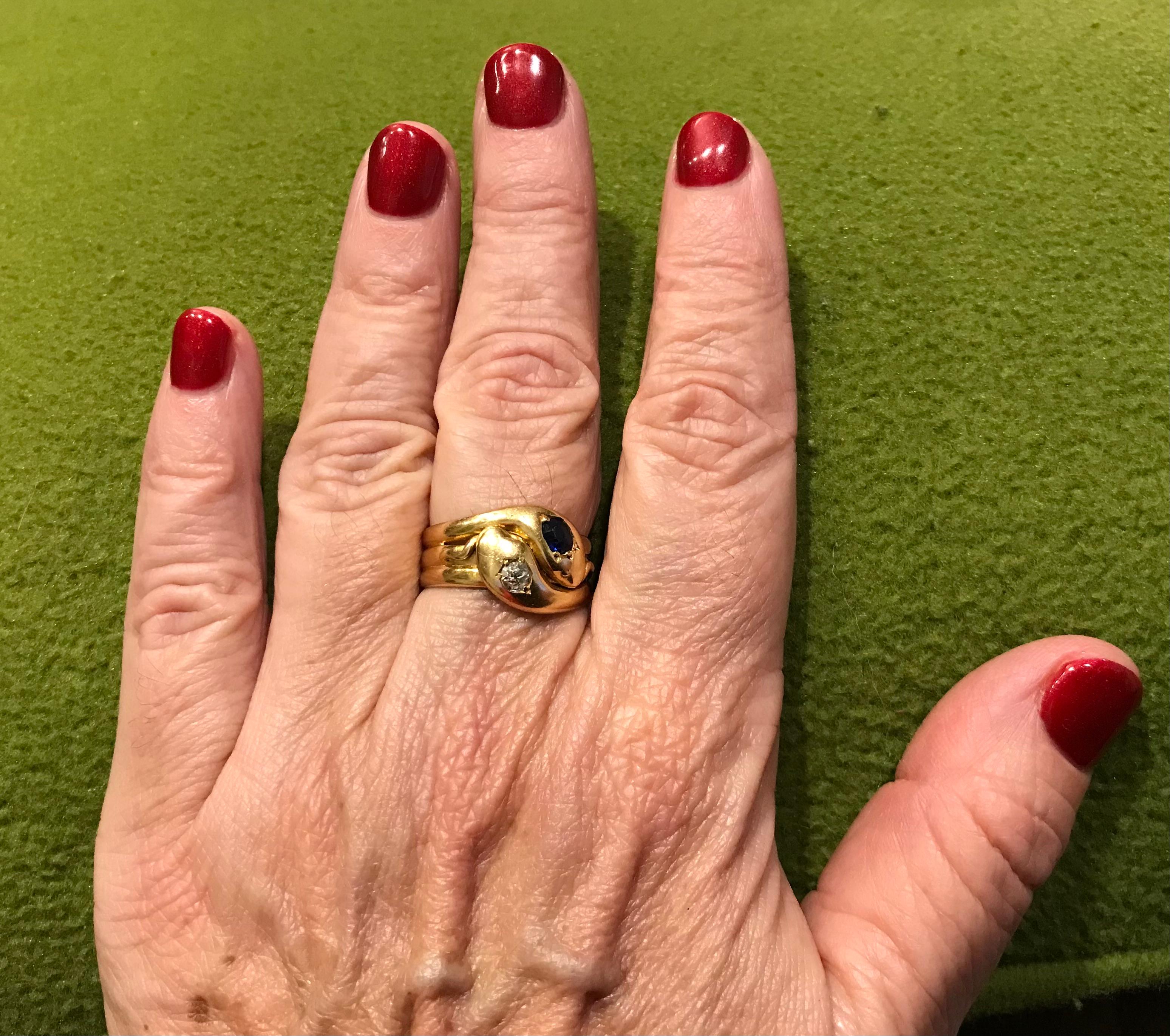 Brilliant Cut HM London 1914 Sapphire and Diamond Triple Coiled Snake Ring
