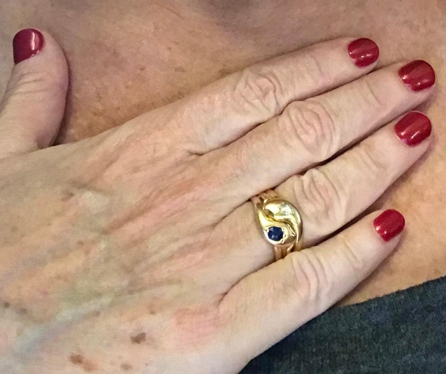Women's or Men's HM London 1914 Sapphire and Diamond Triple Coiled Snake Ring