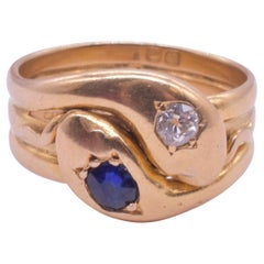 Antique HM London 1914 Sapphire and Diamond Triple Coiled Snake Ring 