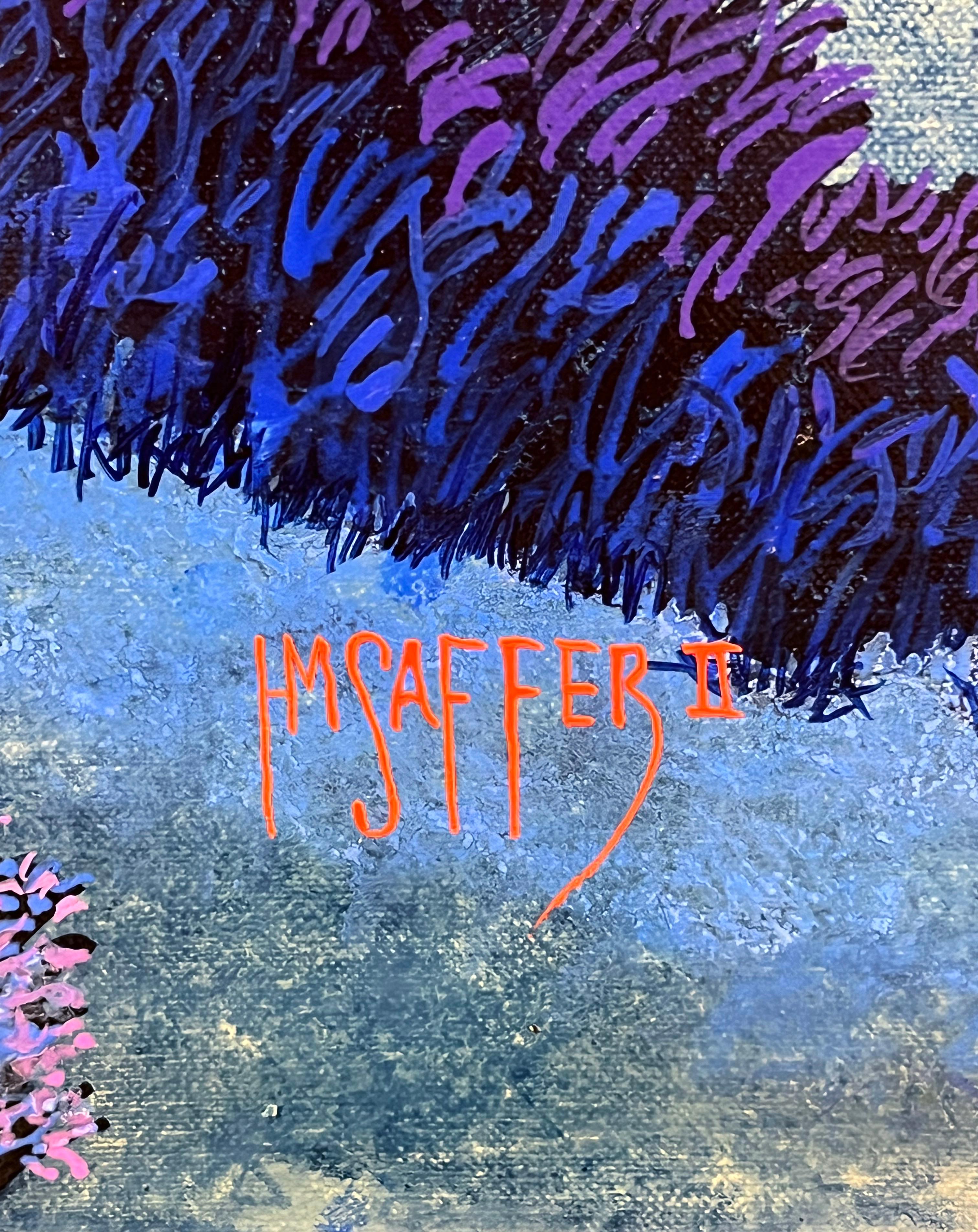 H.M. Saffer II, „Calm Ocean Night“, 28x42 Pointillistische blaue Meereslandschaft, Ölgemälde im Angebot 6