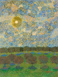 H.M Peinture à l'huile sur toile de paysage pointilliste « Citrus Grove » de Saffer II