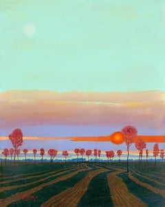 H.M. Saffer II, "Harvest Patterns", 30x24 Pointillist Landscape Oil Painting