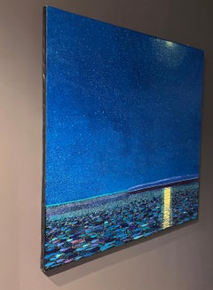 H.M. Saffer II, "Moonscape III", 44x44 Blue Pointillist Landscape Oil Painting