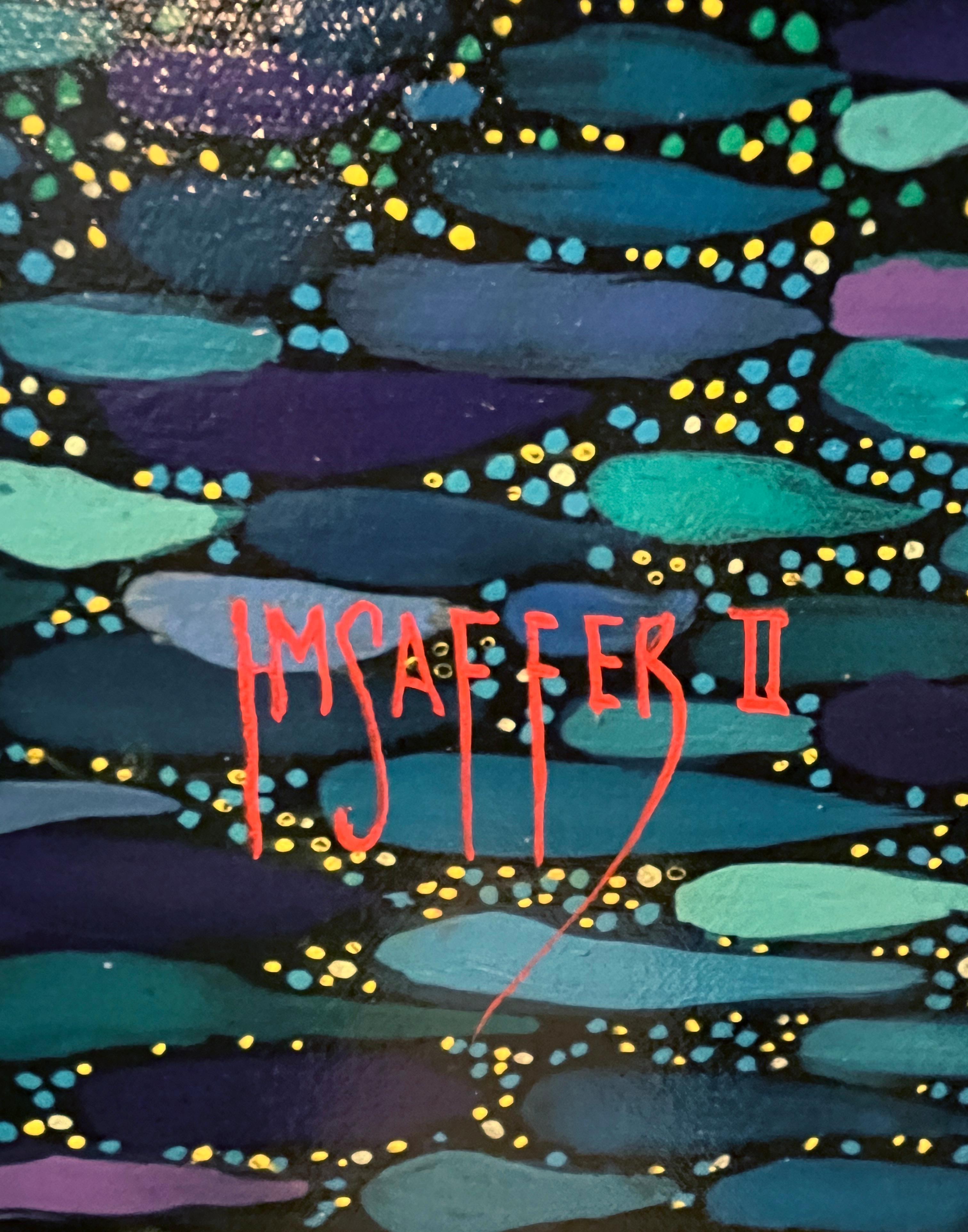 H.M. Saffer II, „Moonscape III“, 44x44 Blaues pointillistisches Landschaftsgemälde, Ölgemälde im Angebot 5