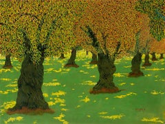H.M. Saffer II, „Olive Grove IV“, pointillistisches Ölgemälde, Landschaft, 30x40