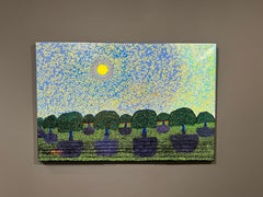 H.M. Saffer II, "Orchard Sky", 28x42 Blue Pointillist Landscape Oil Painting