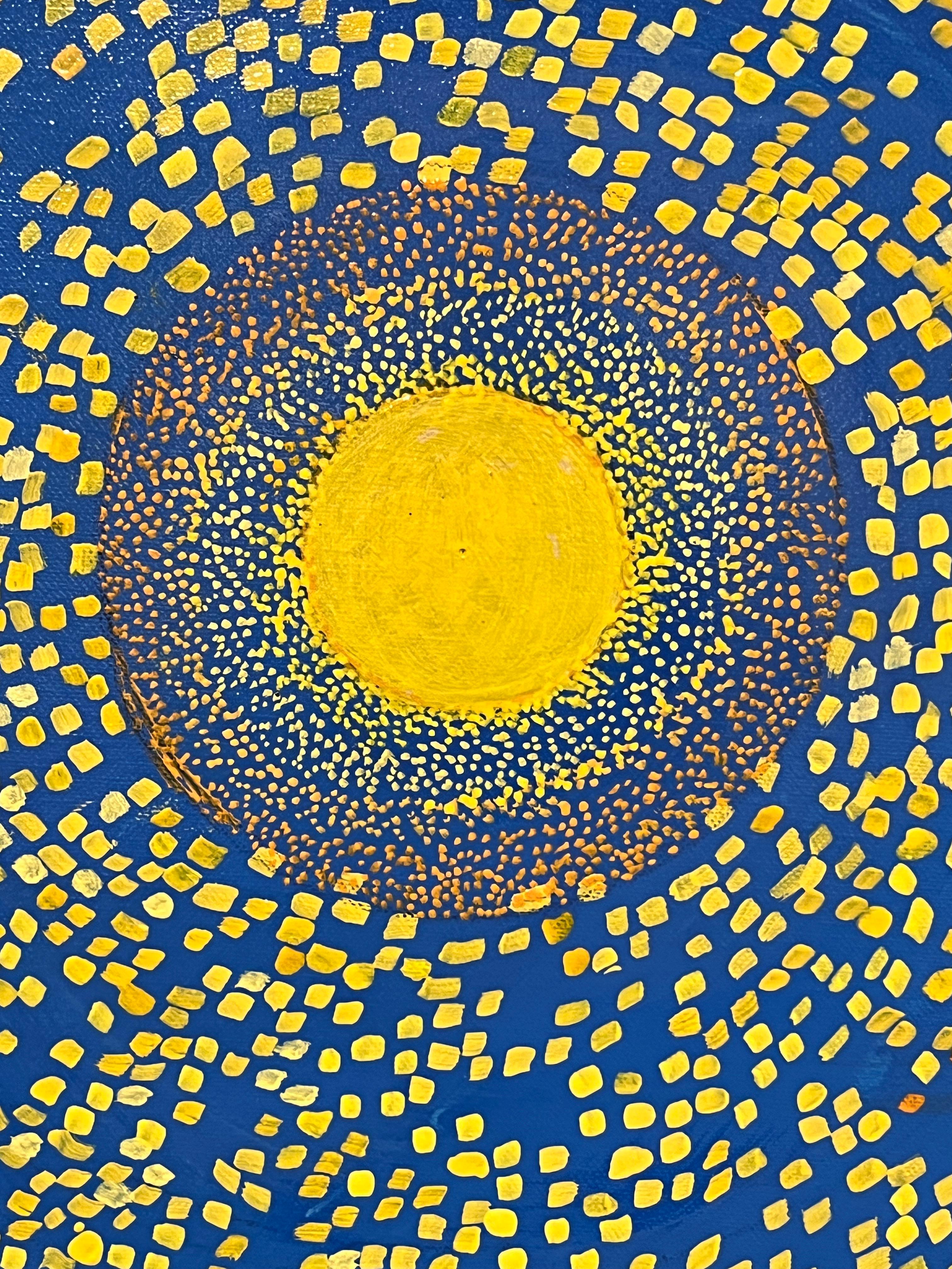 H.M. Saffer II, „Orchard Sky“, 28x42 Blaues pointillistisches Landschaftsgemälde, Ölgemälde im Angebot 4