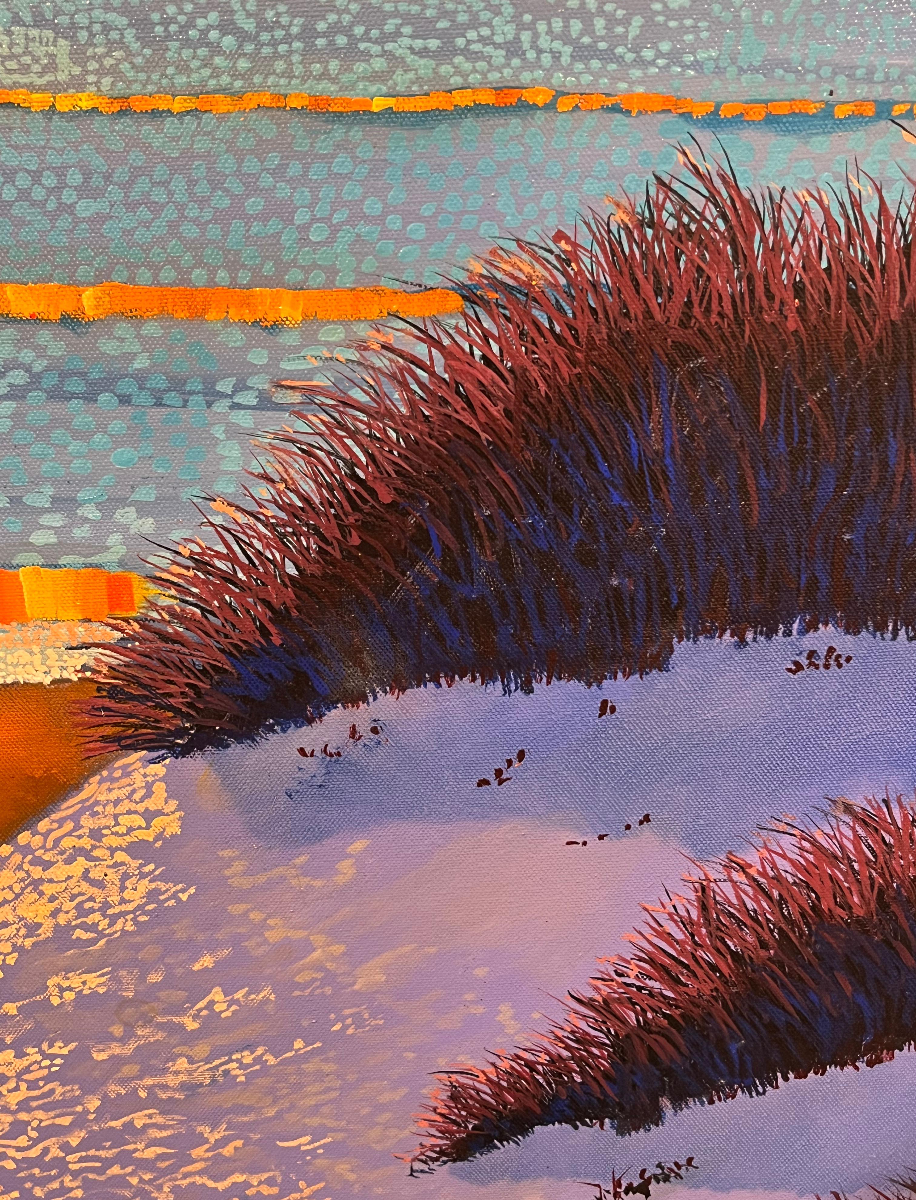 H.M. Saffer II, „Sunset Dunes“, 30x40 Orange Pointillistische Landschaft, Ölgemälde im Angebot 5