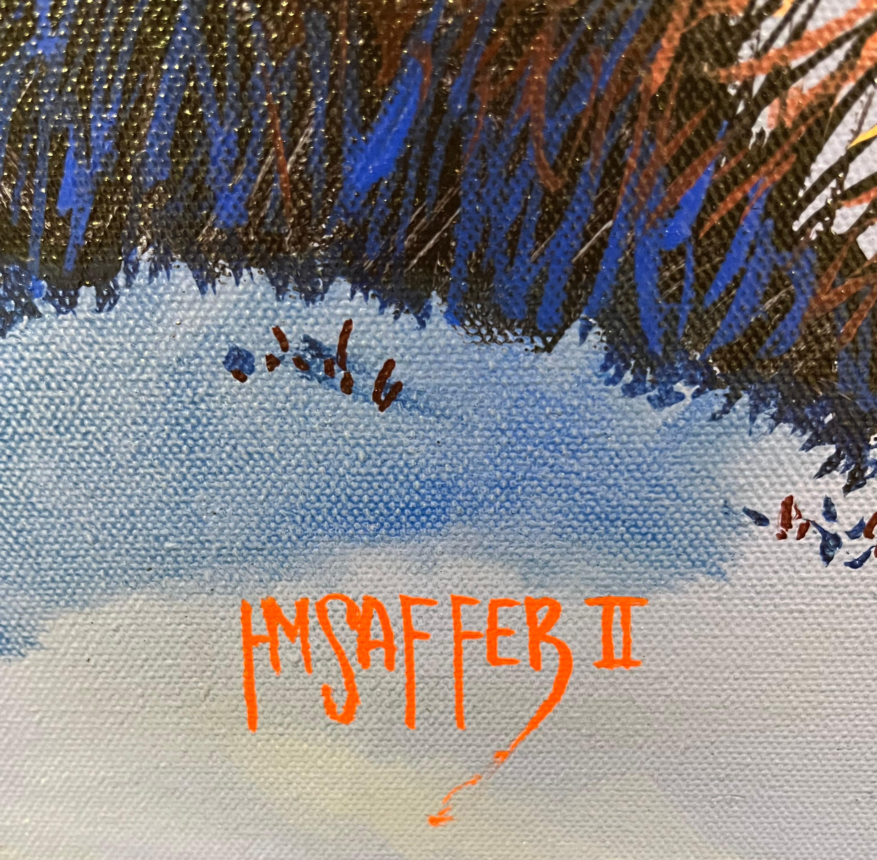 H.M. Saffer II, „Sunset Dunes“, 30x40 Orange Pointillistische Landschaft, Ölgemälde im Angebot 6