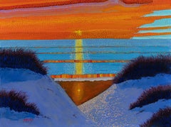 H.M. Saffer II, "Sunset Dunes", 30x40 Orange Pointillist Landscape Oil Painting