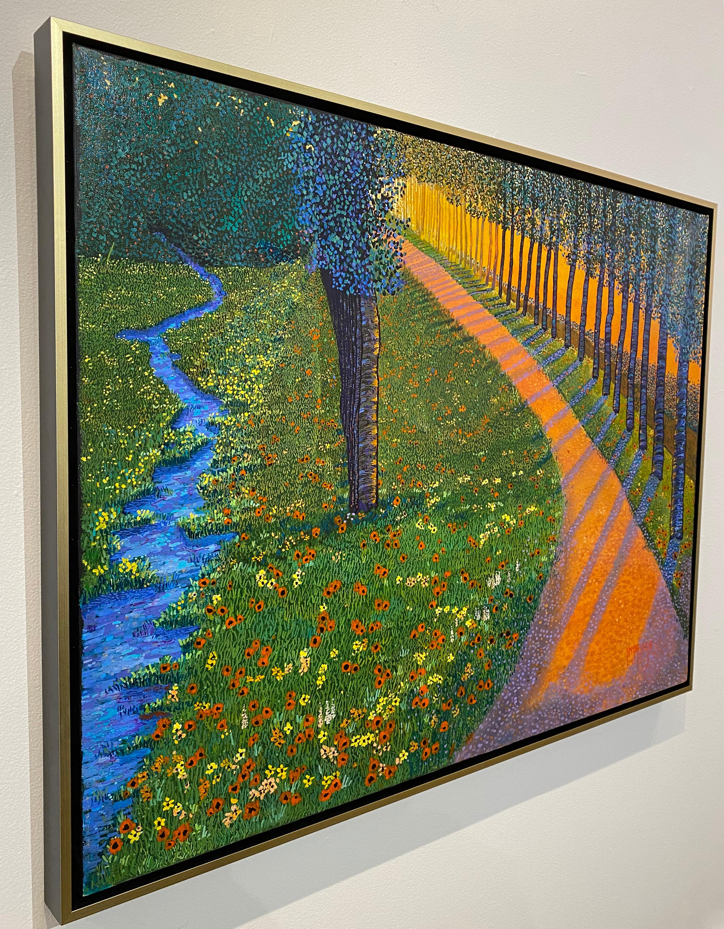 H.M. Saffer II, « Sunset Path », peinture à l'huile pointilliste de paysage sur toile 1