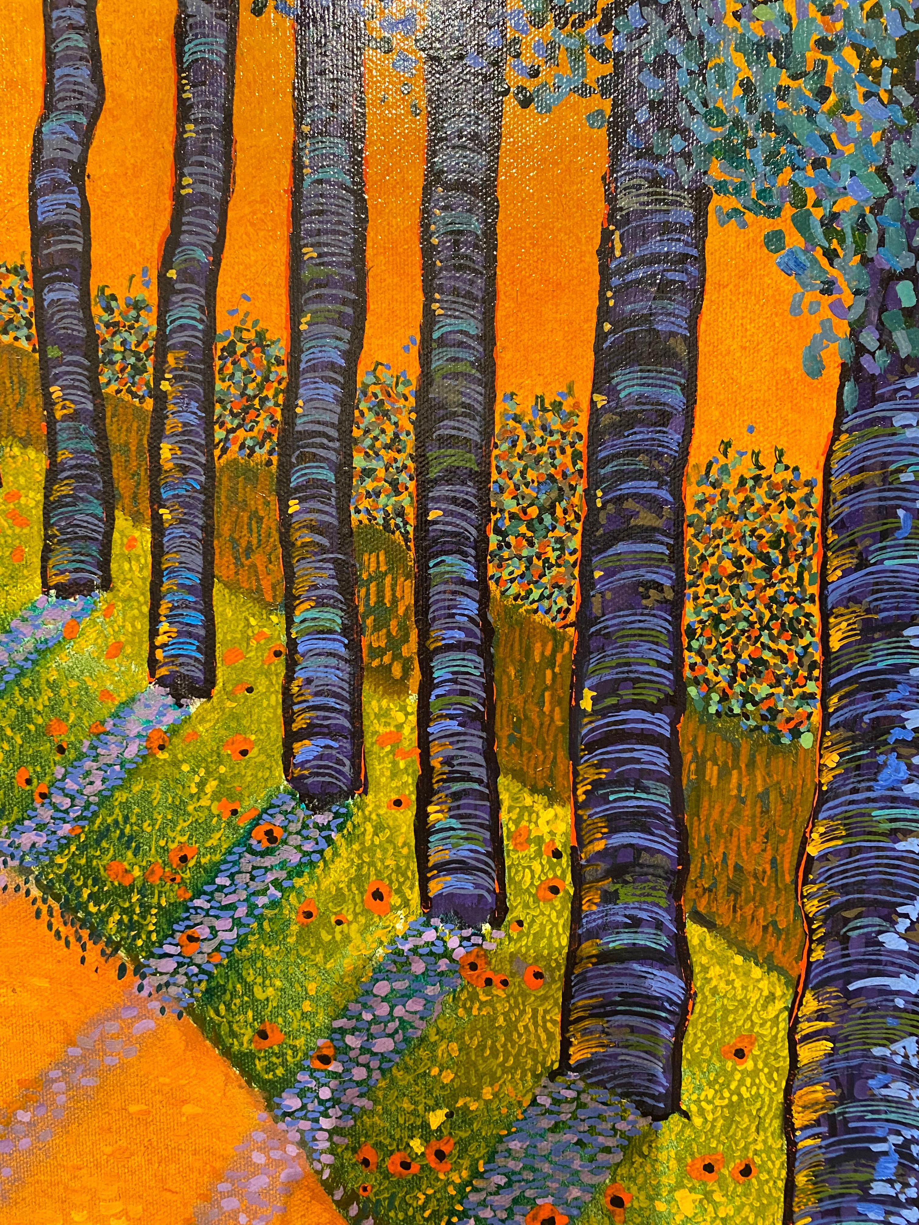 H.M. Saffer II, « Sunset Path », peinture à l'huile pointilliste de paysage sur toile 3