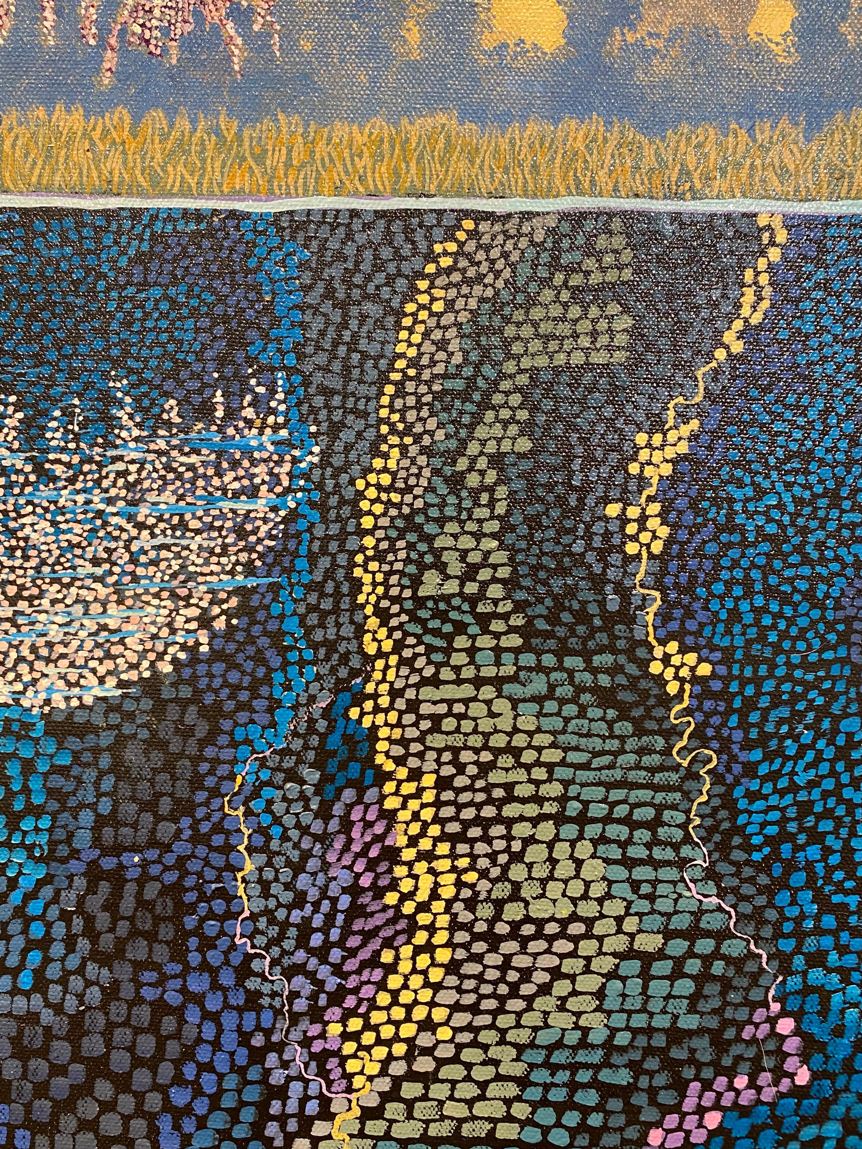 M. H. M. Saffer II, „“Wassertanz IV“, pointillistische Landschaft, Ölgemälde auf Leinwand  im Angebot 1