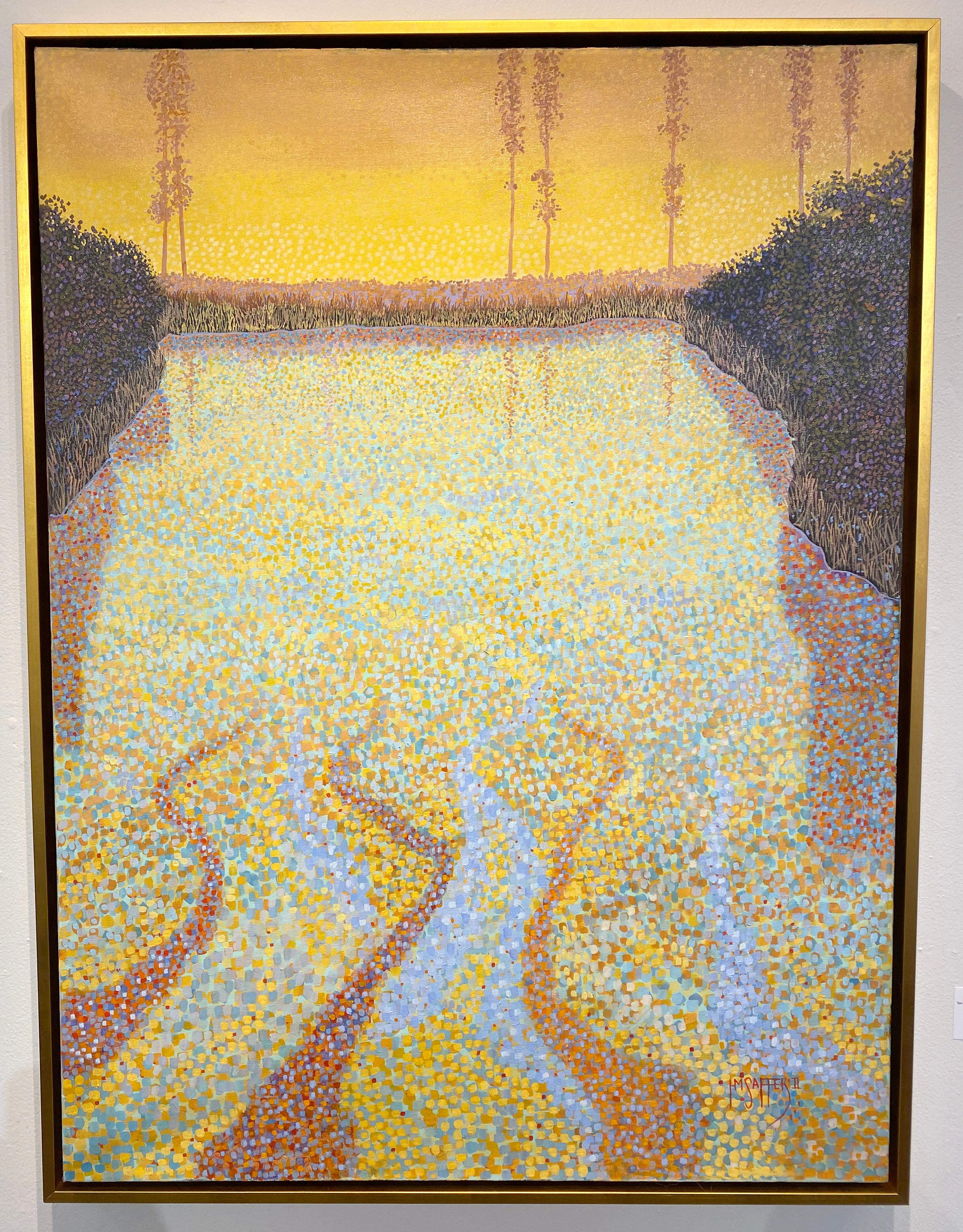 H.M. Peinture à l'huile de paysage pointilliste « Water Images IV » de Saffer II,  - Pointillisme Painting par H.M. Saffer II