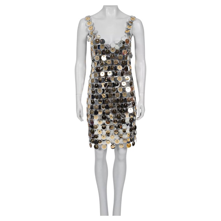 H&M x Paco Rabanne Vestido de lentejuelas plateadas M en venta