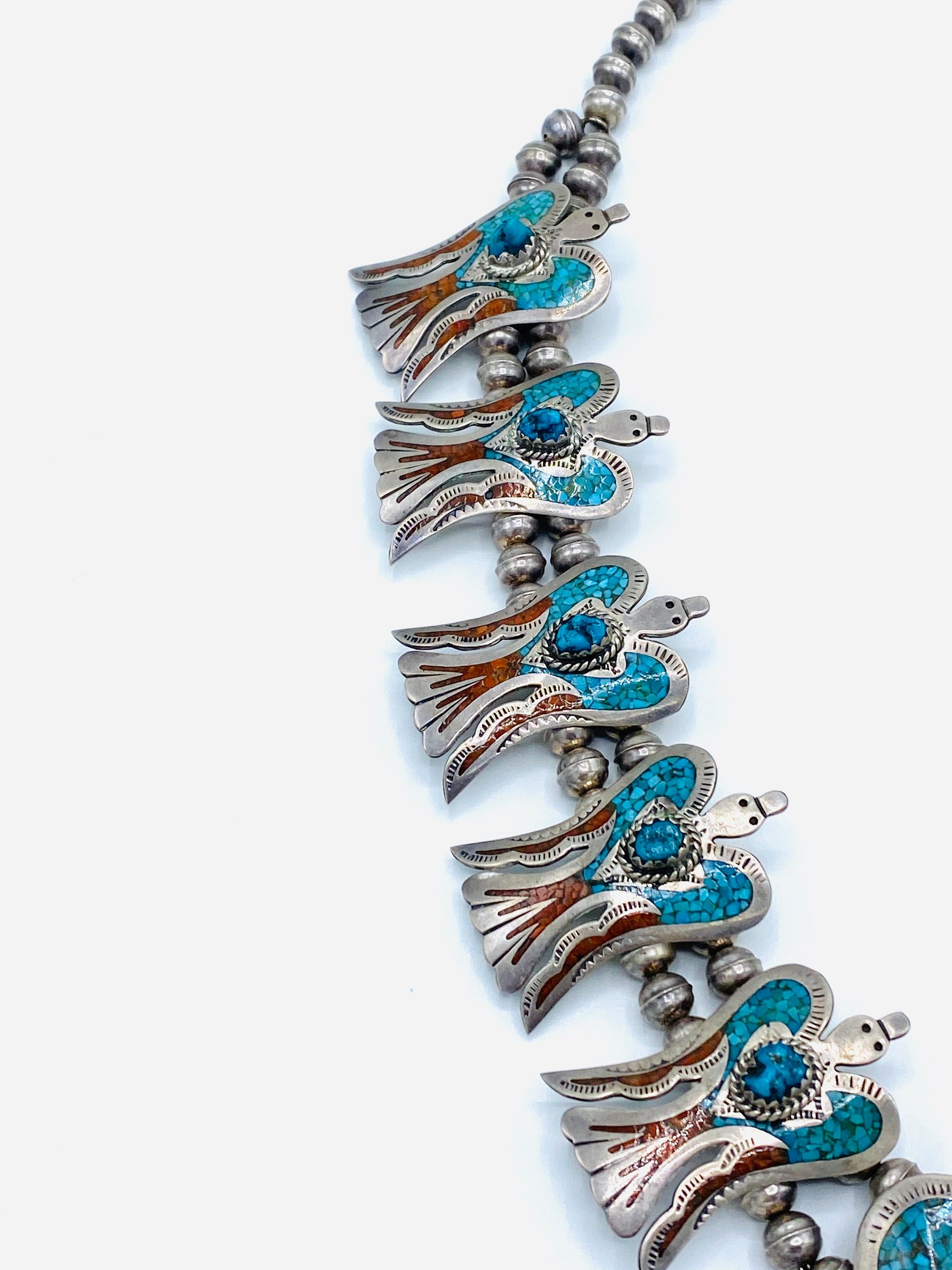 HMIJ Native American Sterling Silver, Turquoise and Cornelian Necklace In Excellent Condition In Beverly Hills, CA