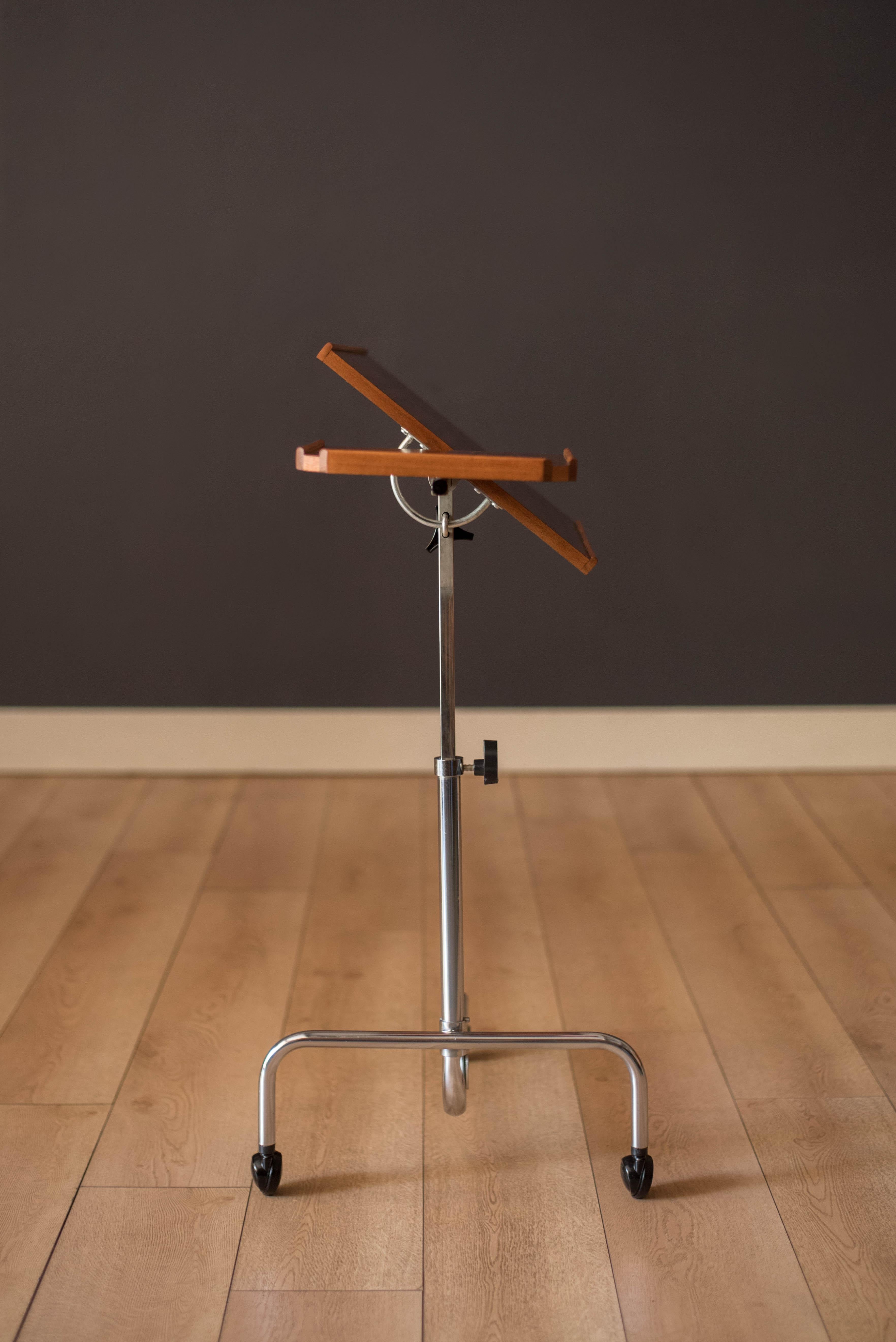 HMN Danish Modern Rosewood and Chrome Adjustable Reading Tray Table Stand For Sale 3