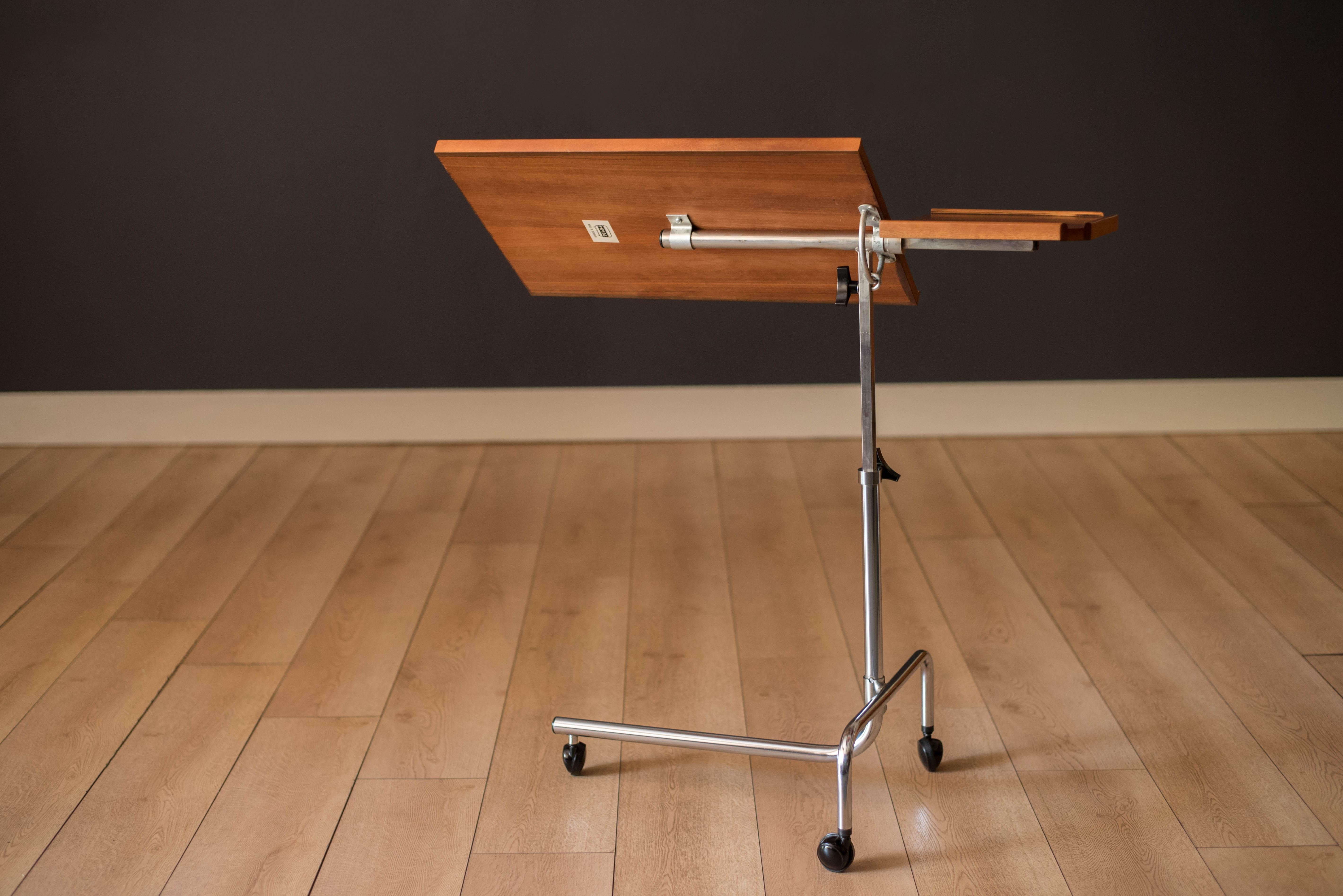 HMN Danish Modern Rosewood and Chrome Adjustable Reading Tray Table Stand For Sale 4