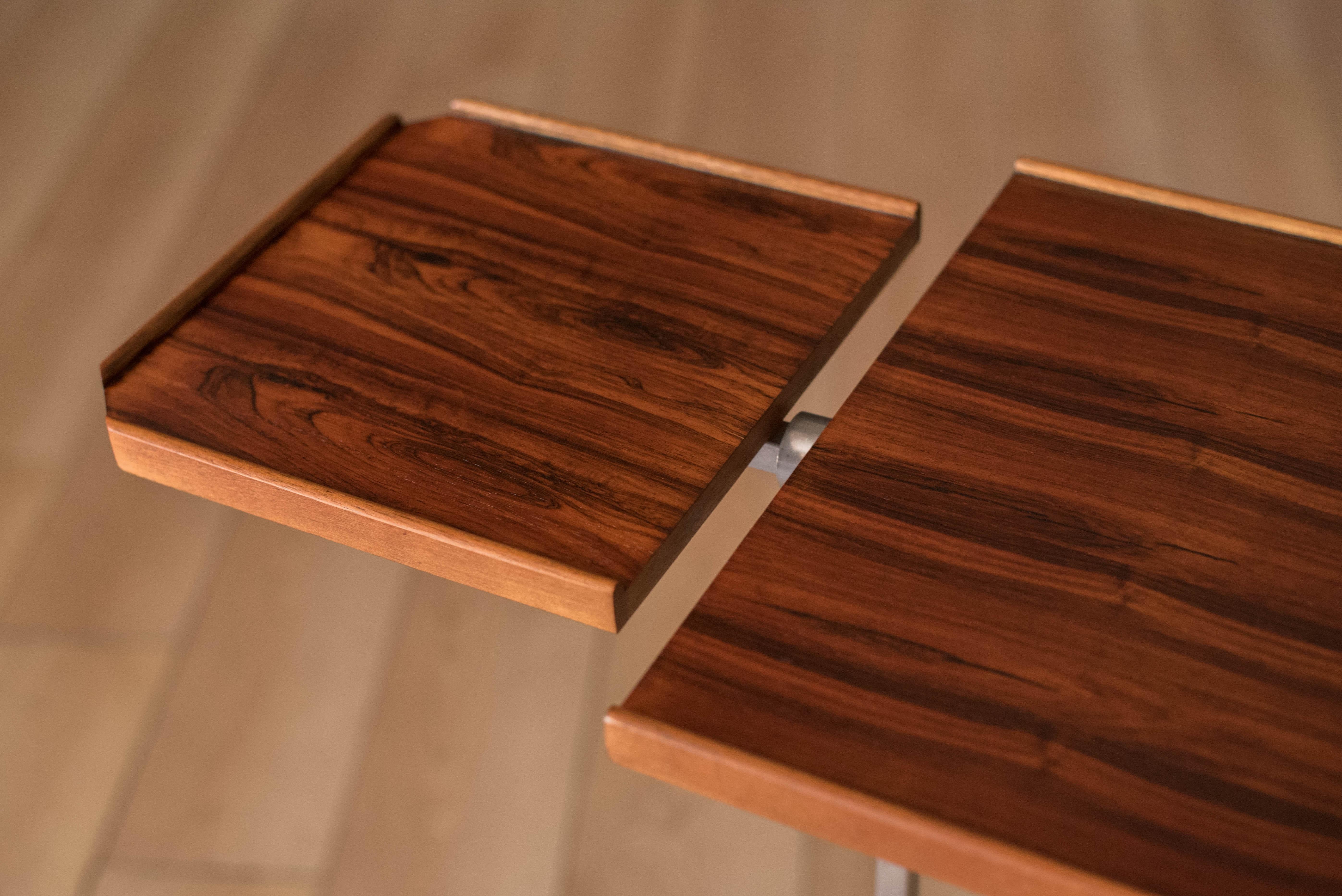 HMN Danish Modern Rosewood and Chrome Adjustable Reading Tray Table Stand In Good Condition For Sale In San Jose, CA