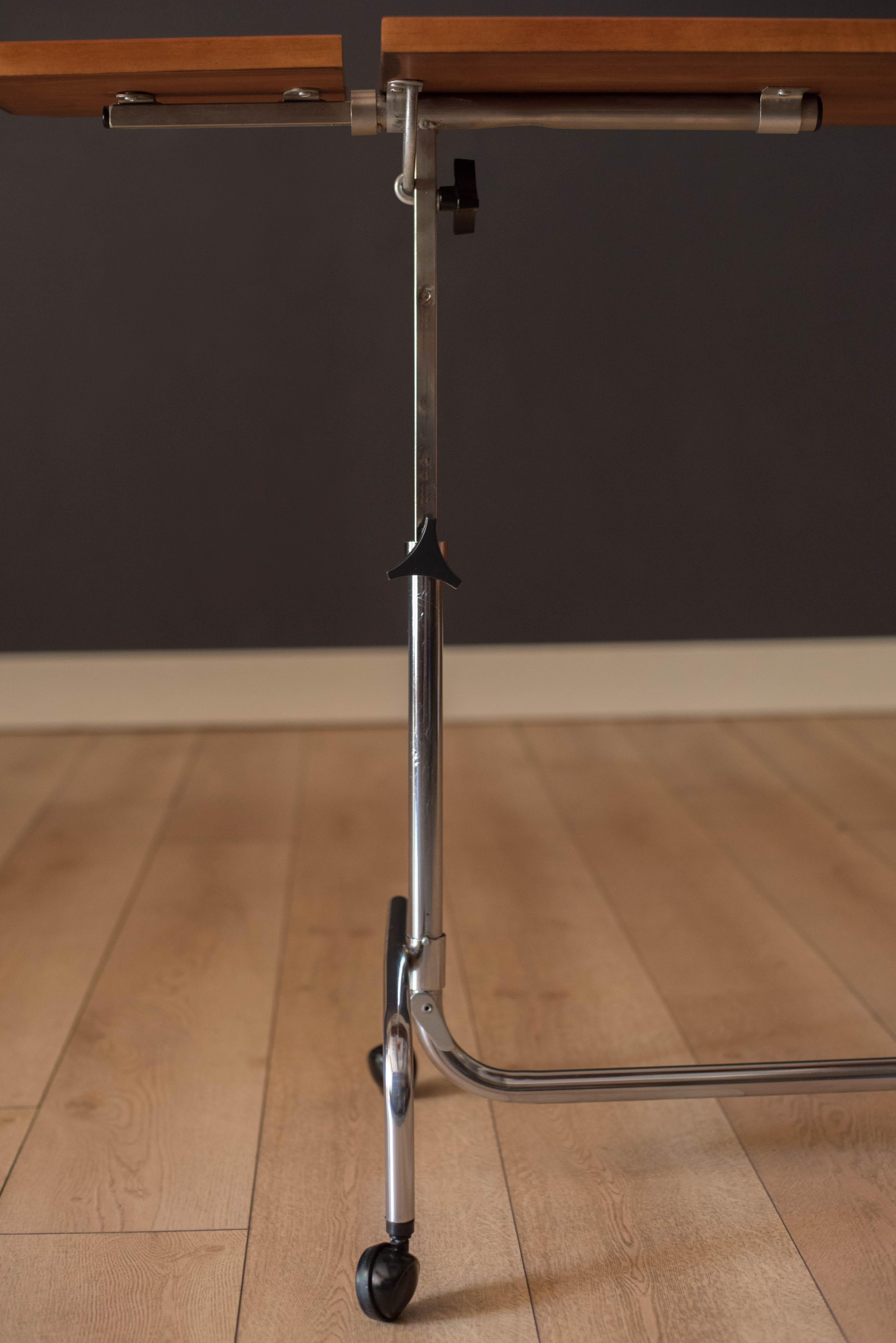 HMN Danish Modern Rosewood and Chrome Adjustable Reading Tray Table Stand For Sale 1