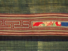 Hmong Batik and Embroidered Blanket with Indigo Based Green Color