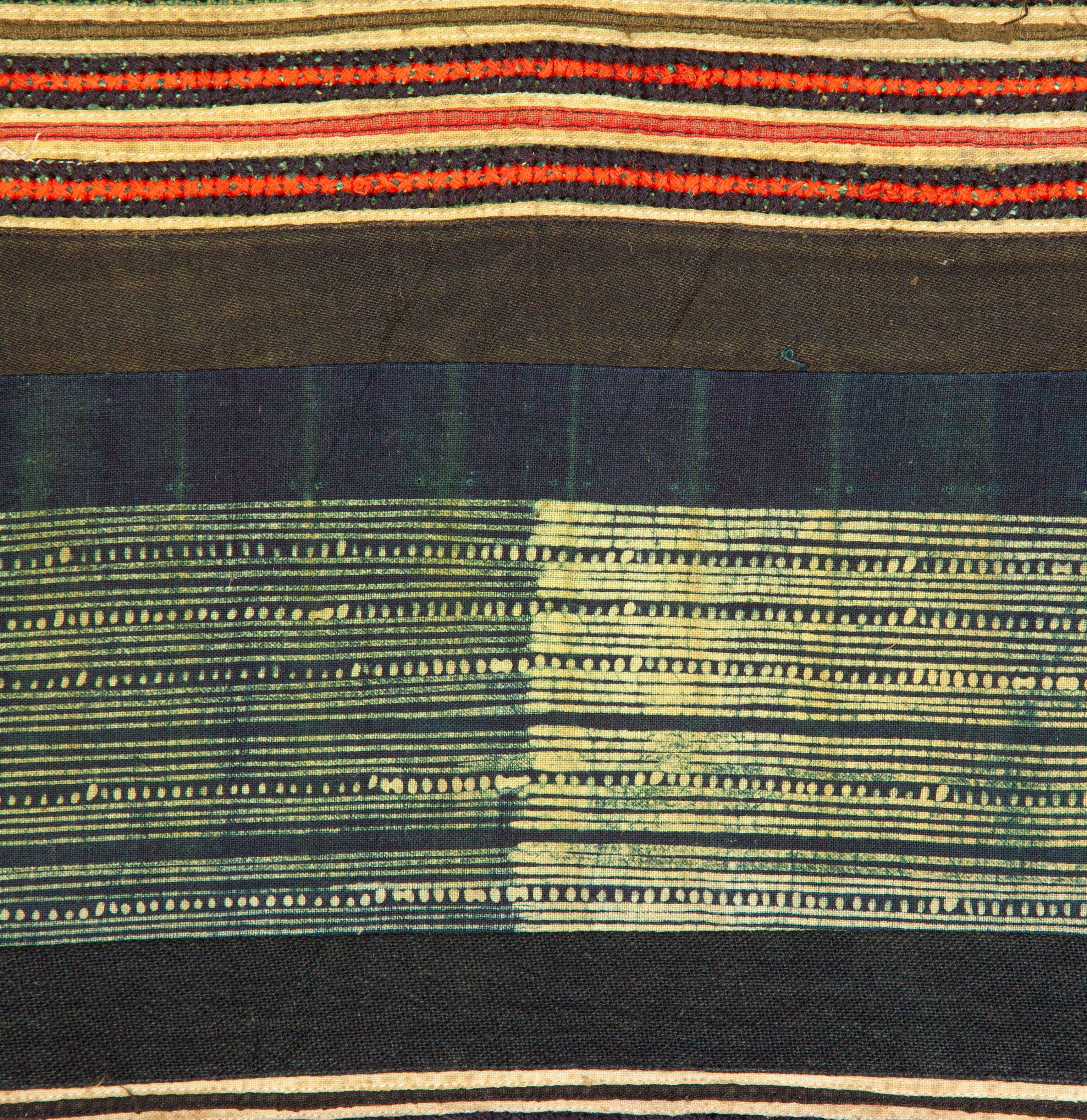 Vietnamese Hmong Batik and Embroidered Blanket with Indigo Based Green Color For Sale