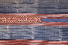 Hmong Batik and Embroidered Blanket with Indigo Color, Mid-20th Century