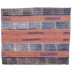 Retro Hmong Batik and Embroidered Blanket with Indigo Color, Mid-20th Century