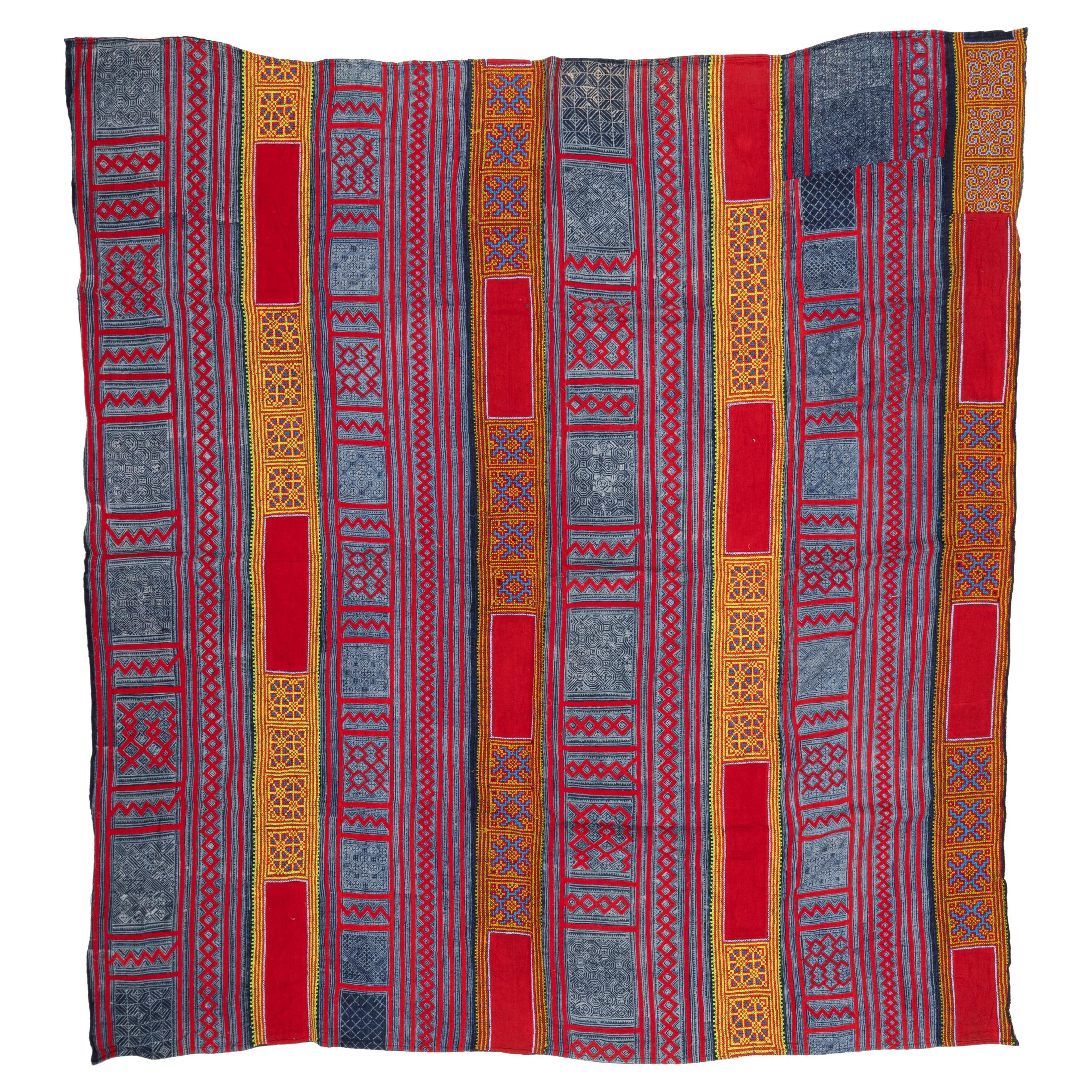 Hmong Batik and embroidery  cover from South East Asia, mid 20th C. For Sale