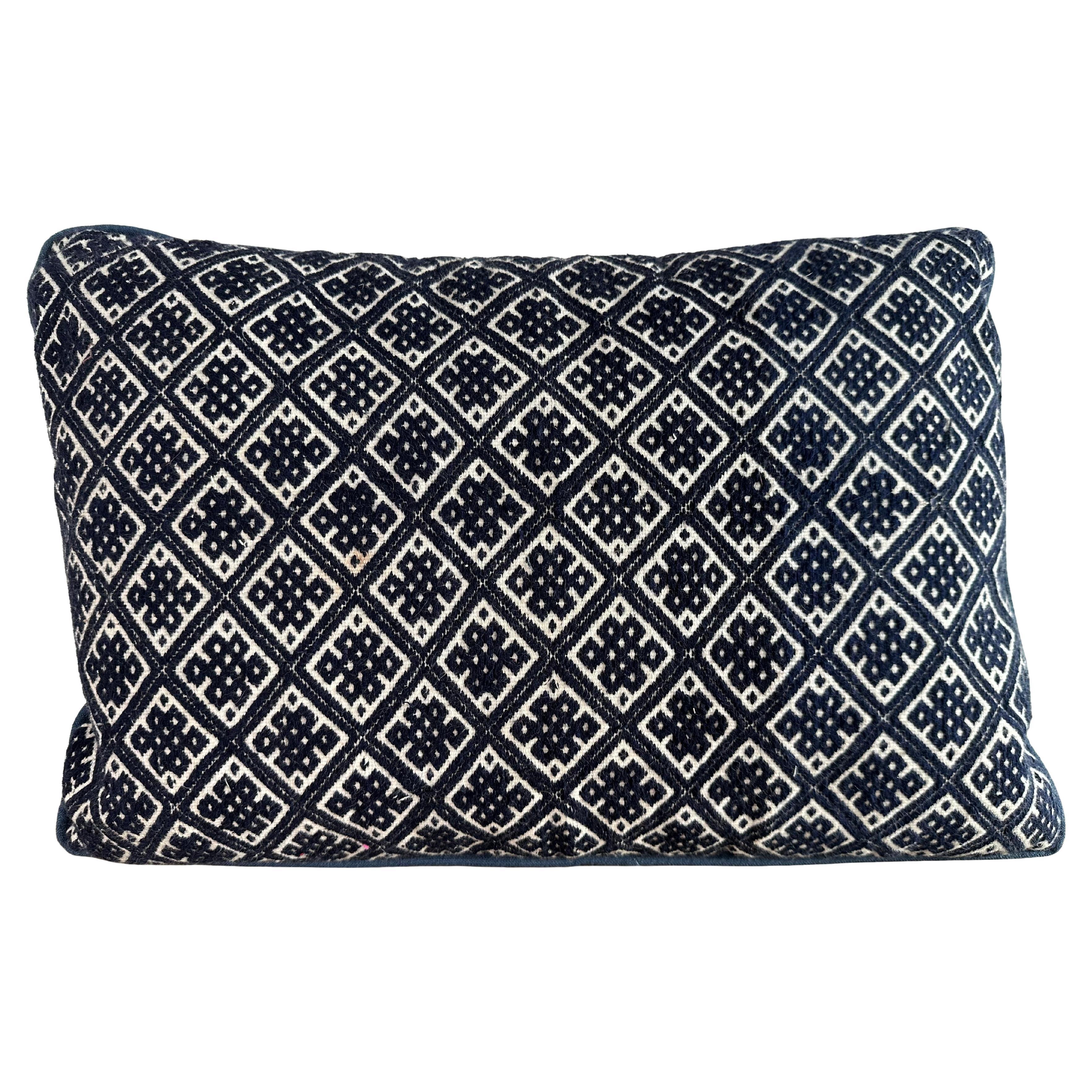 Hmong tribal textile pillow (indigo / geometric)