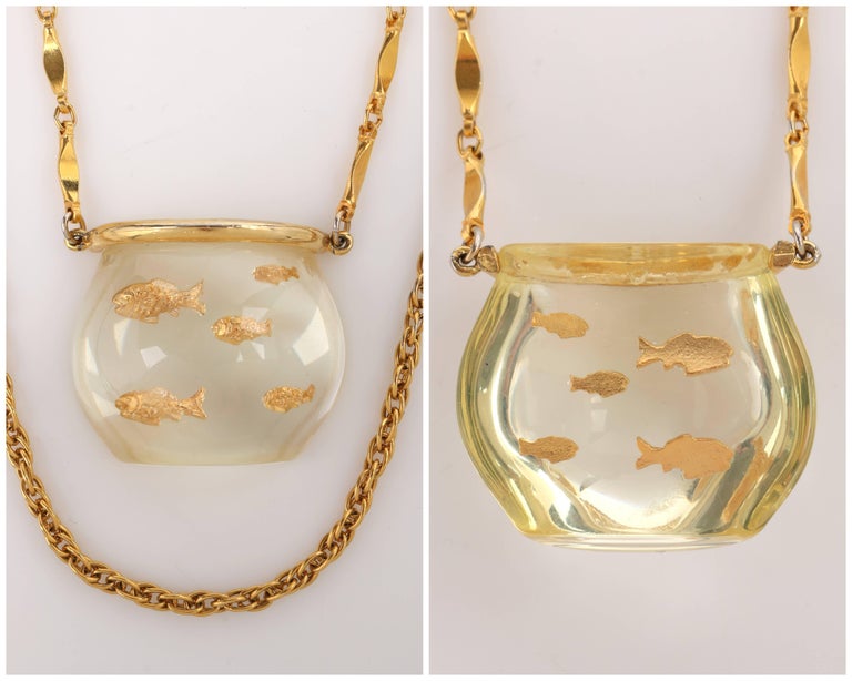 HMS MADEIRA CREATIONS c.1960's Lucite Fish Bowl Double Strand Pendant