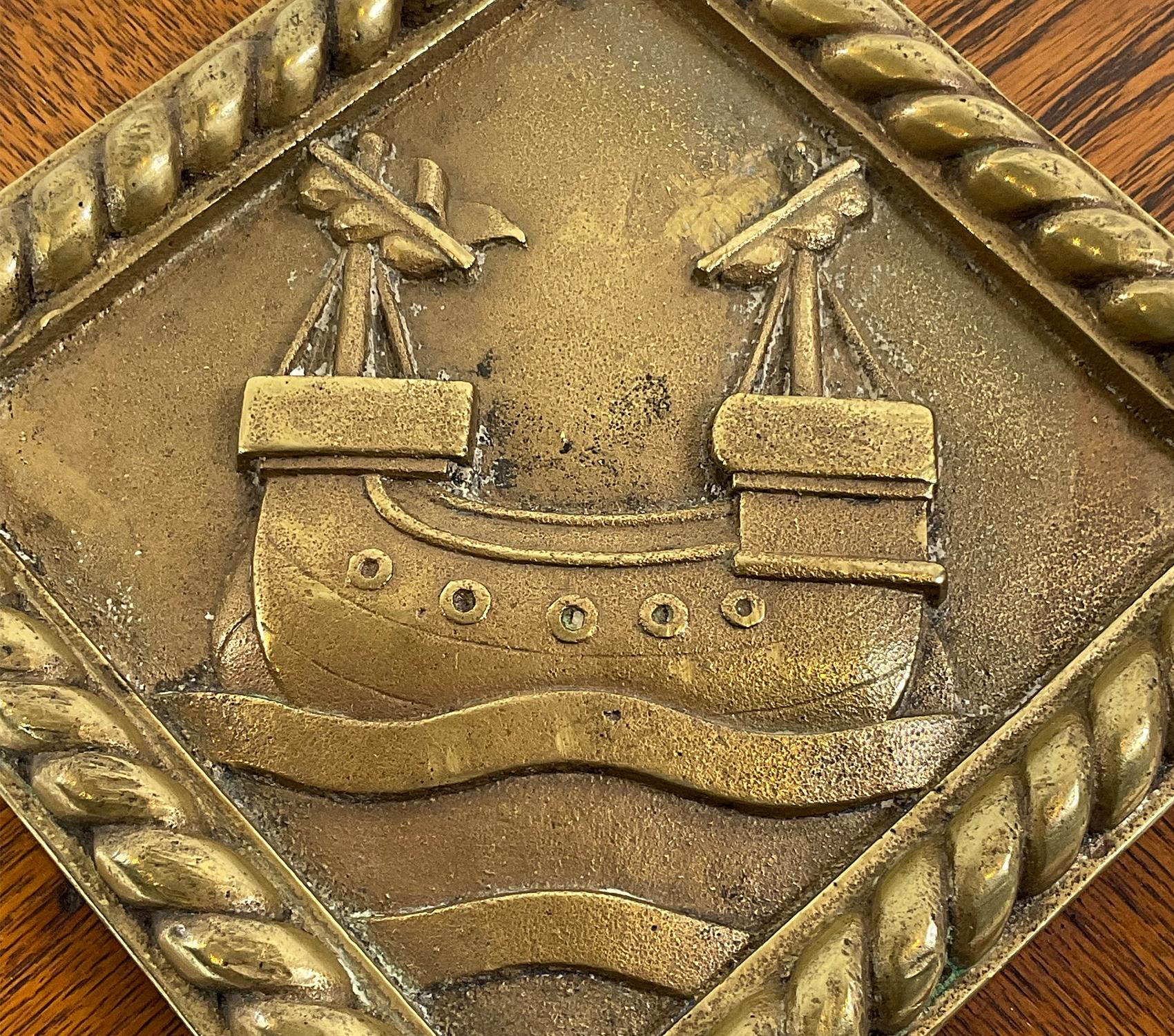 HMS Scarborough Brass Navy Plaque In Excellent Condition For Sale In Norwell, MA
