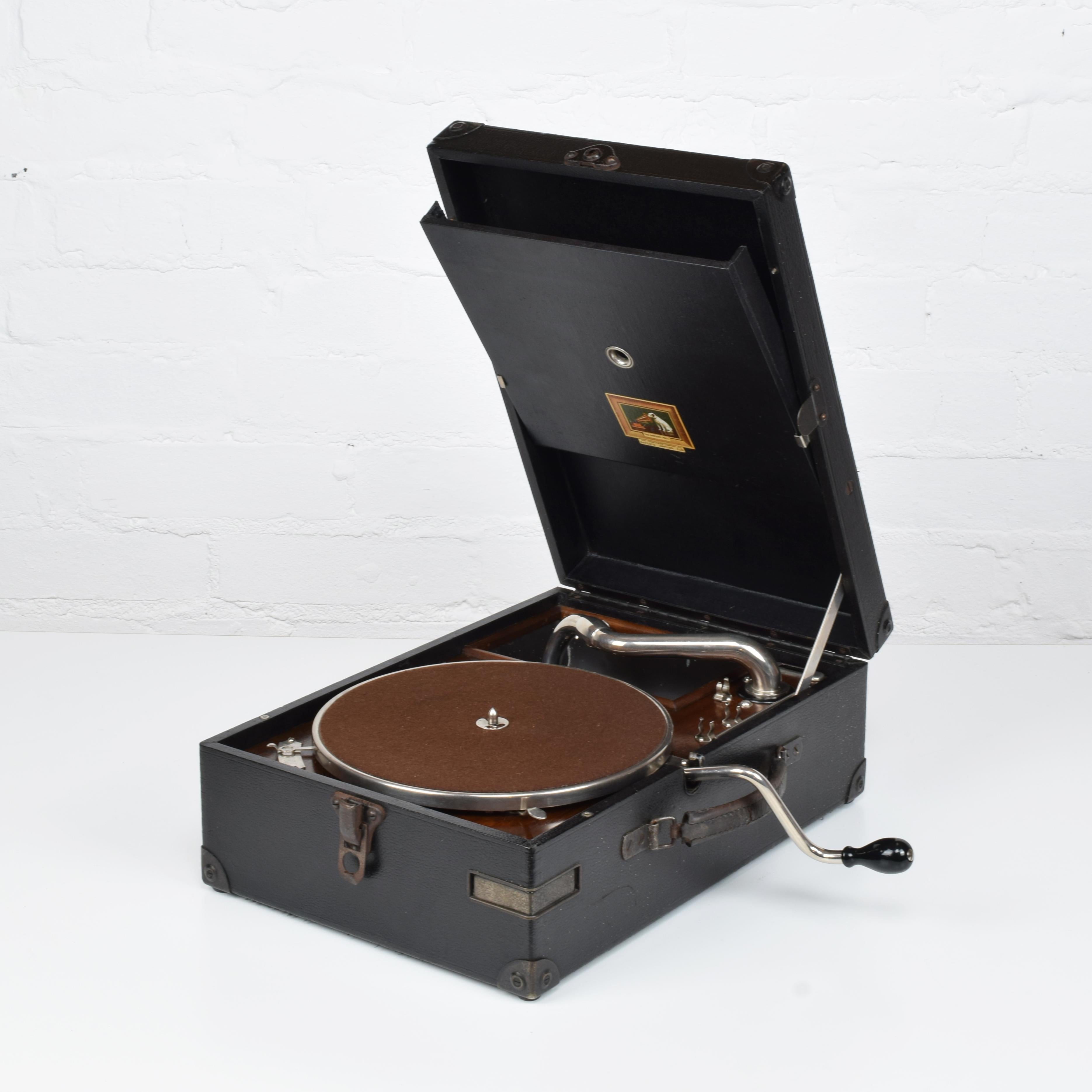 Mid-Century Modern HMV Portable Gramophone 101 with Accessories & Records, Super Working Phonograph