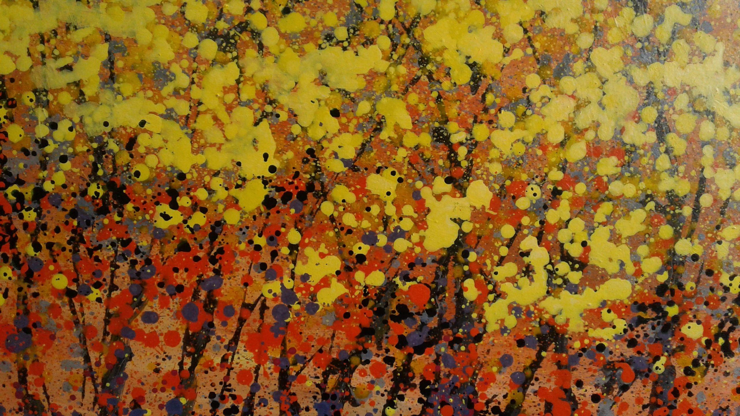 Otoño en Hanoi: Hojas amarillas caen en cada calle, Pintura, Acrílico sobre lienzo en venta 2
