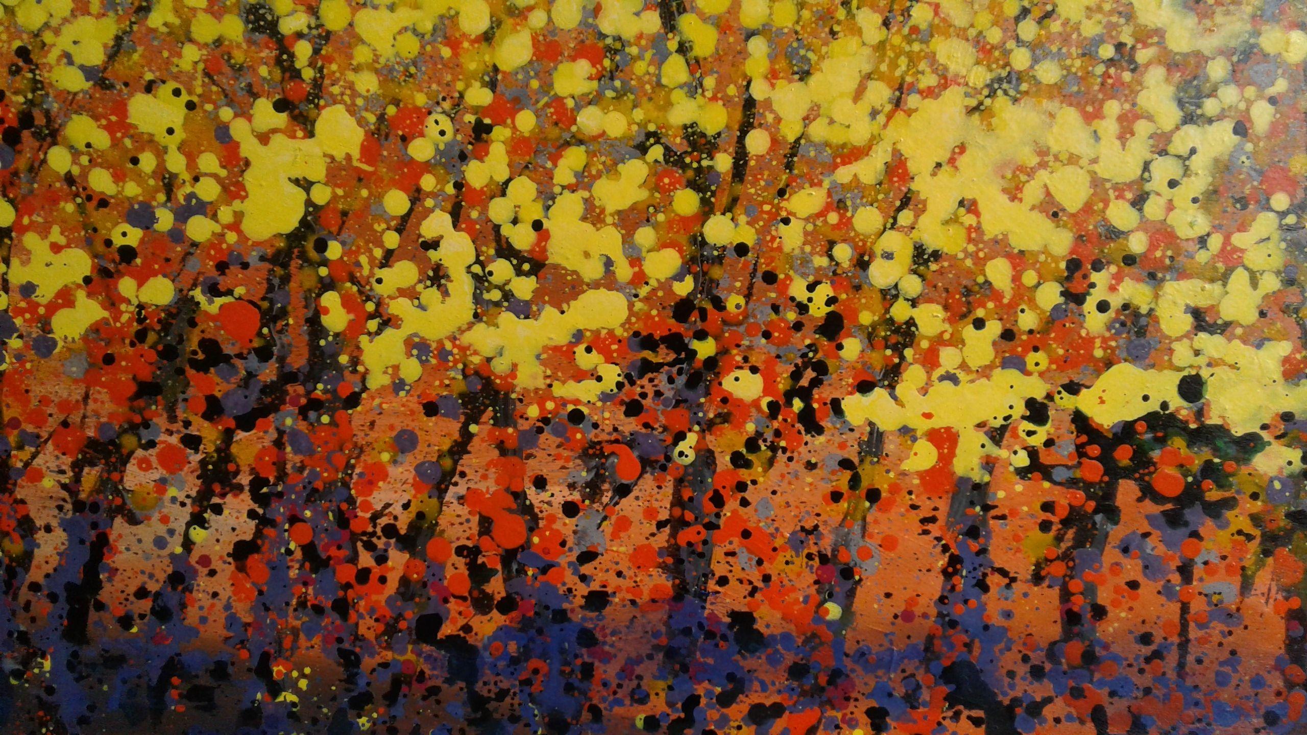 Autumn in Hanoi: Yellow leaves fall on each street, Painting, Acrylic on Canvas For Sale 1