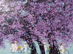 Schönes und sanftes Schulmädchen in der Herbstsonne, Gemälde, Acryl auf Leinwand