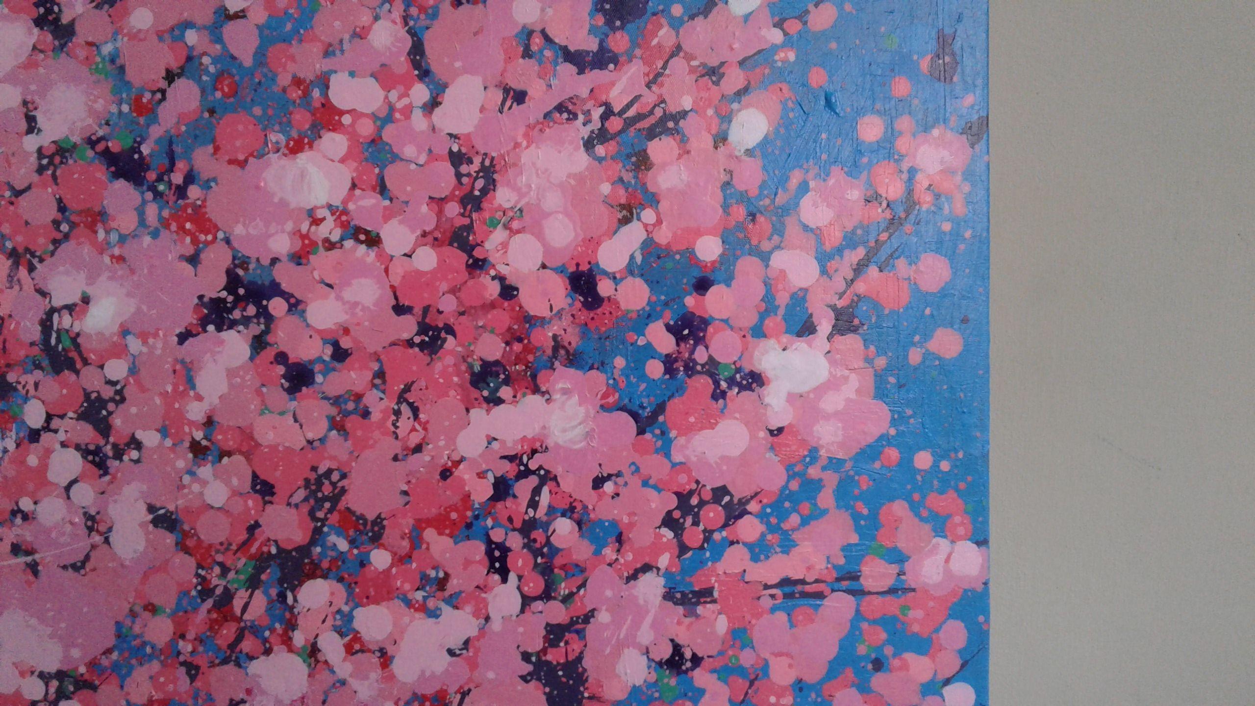 cherry blooms, Painting, Acrylic on Canvas For Sale 1
