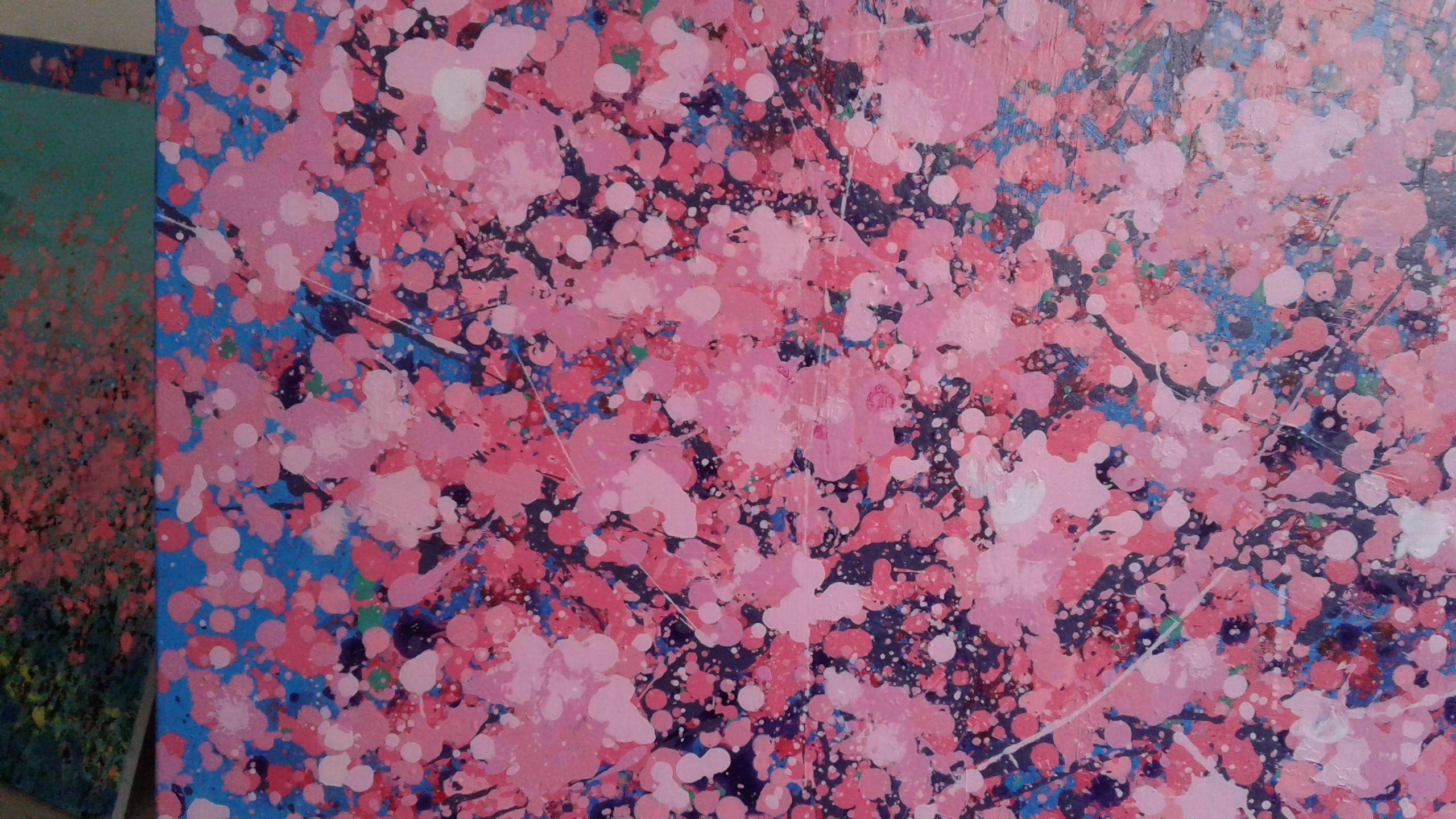 cherry blooms, Painting, Acrylic on Canvas For Sale 3