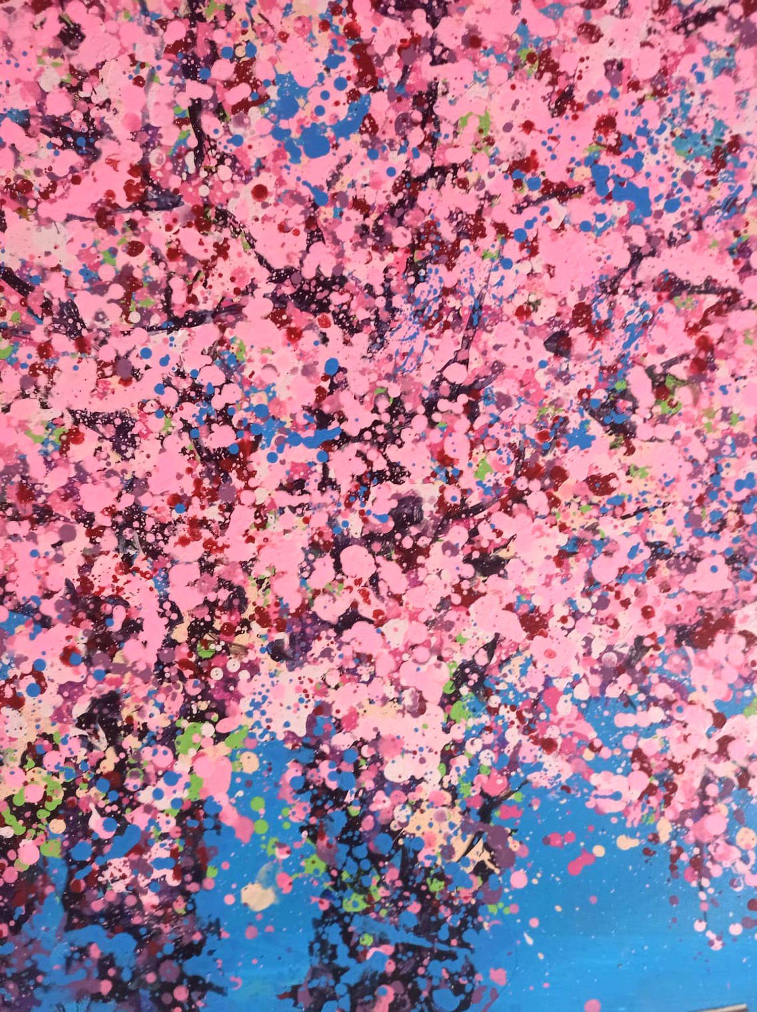 cherry blooms, Painting, Acrylic on Canvas For Sale 2