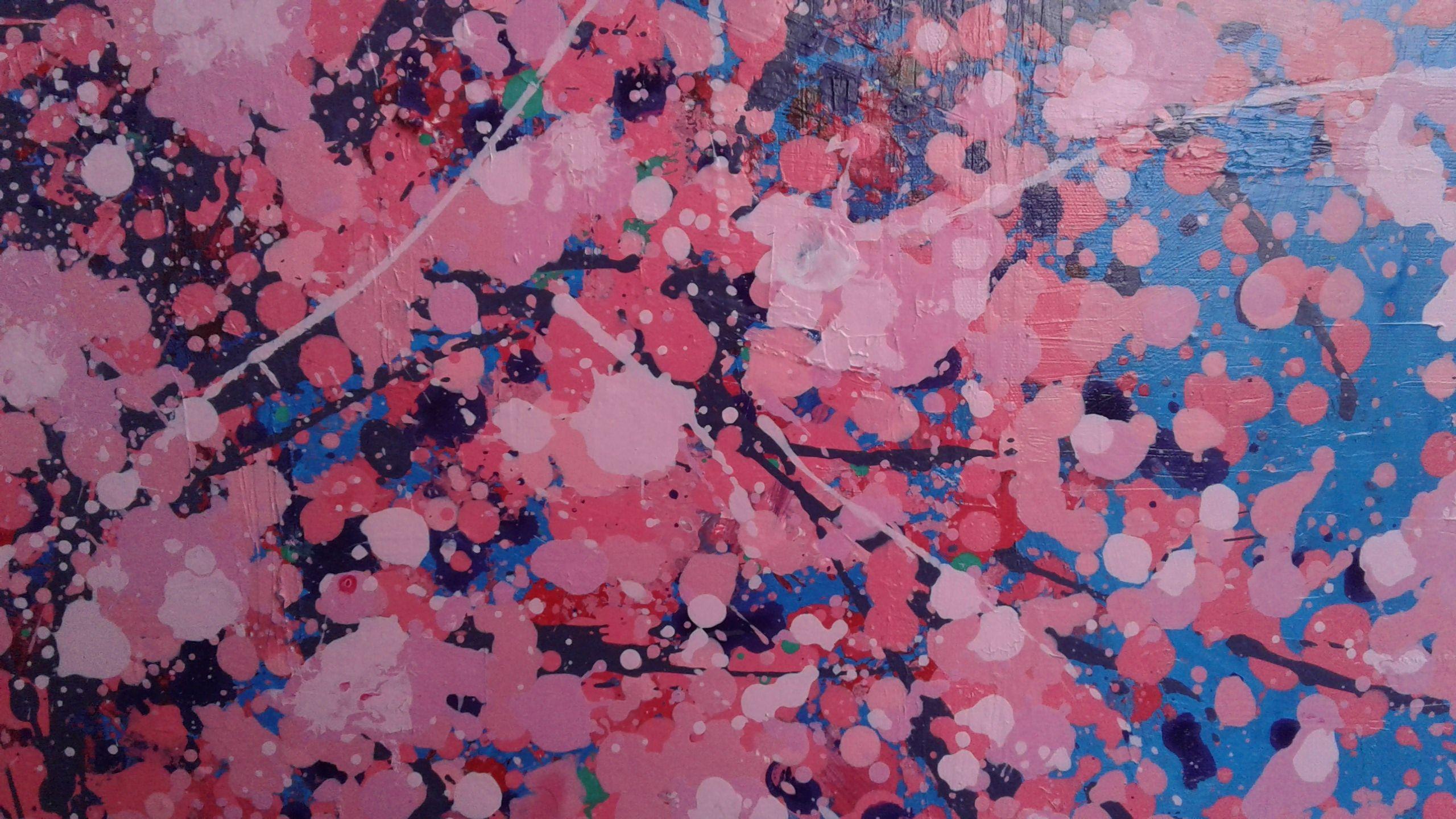 cherry blooms, Painting, Acrylic on Canvas For Sale 4