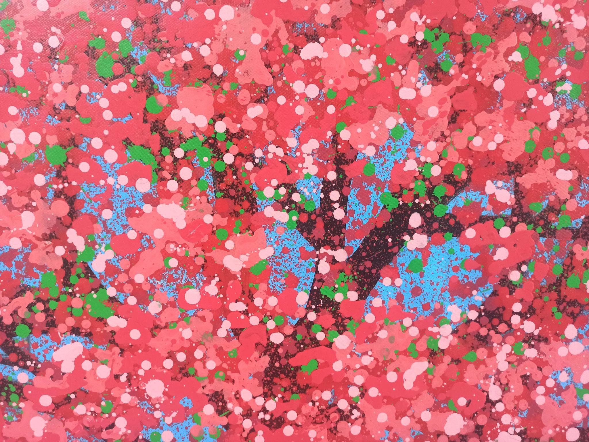 cherry blooms, Painting, Acrylic on Canvas For Sale 1
